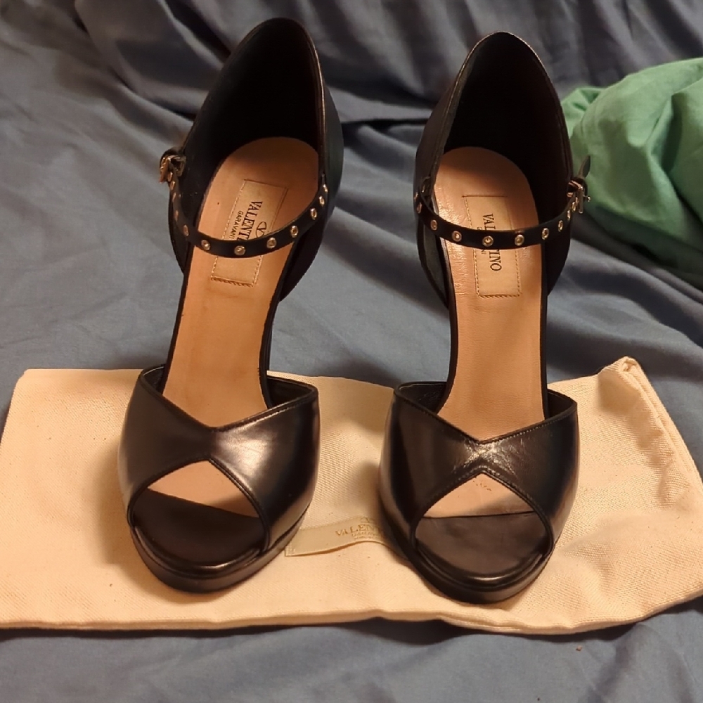 Valentino Black Leather Heels with Studded Straps